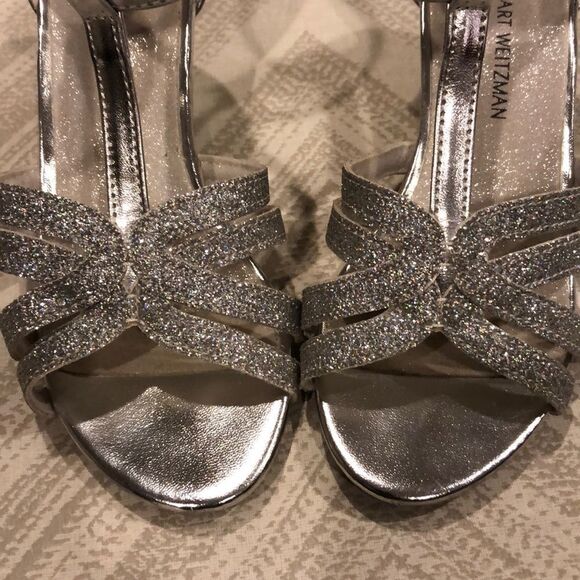 Stuart Weitzman Silver Glitter Girl Dressy Sandals - Picture 2 of 8